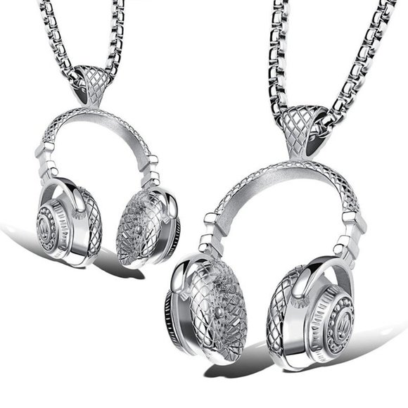 Stainless Steel DJ Music Headphone Pendant Long Chain Hip Hop Rock - Picture 7 of 16